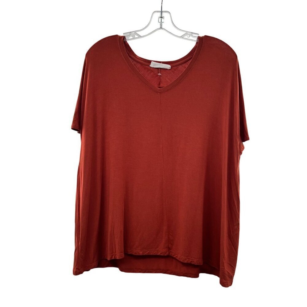 Double Zero Womens V-Neck Short Sleeve Tee Burnt Orange Size Small